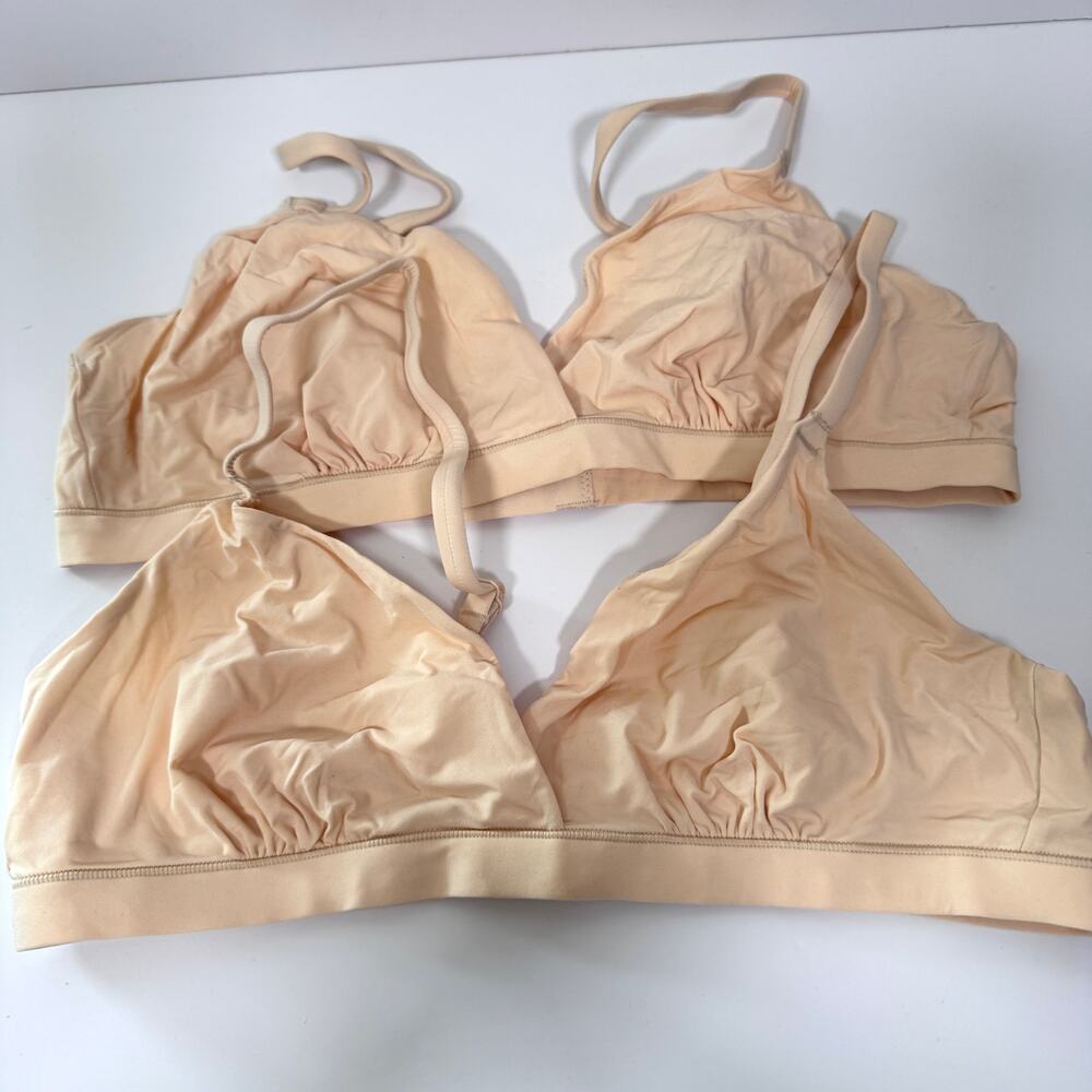 Quince Women Second Skin Crossover Bralette Size L 2 Pack Stretch Wireless Beige